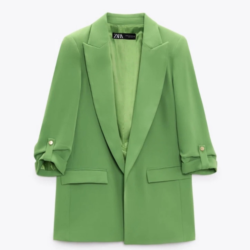 NWT! ZARA Kelly green blazer w/rolled sleeves